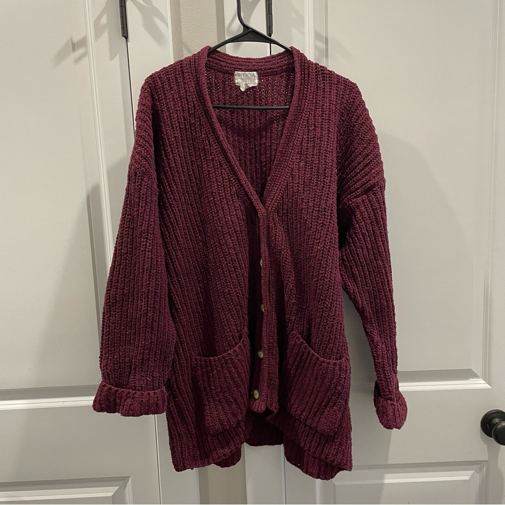 Women's Oversized Burgundy Cardigan Sweater